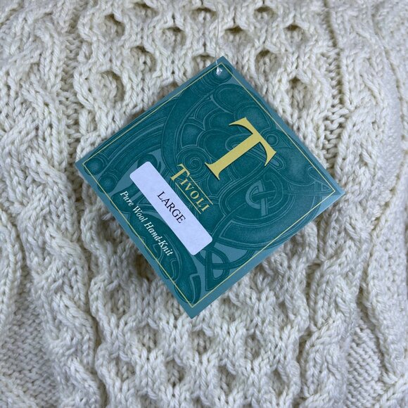 Tivoli Women’s Ivory Wool Hand-Knit Sweater Aran Cable-Knit Design Size L - New - Picture 6 of 10